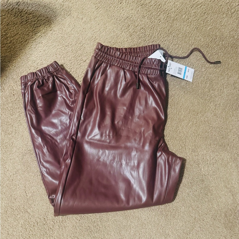 New Nine West Maroon Red Faux Leather Jogger Pants size XL